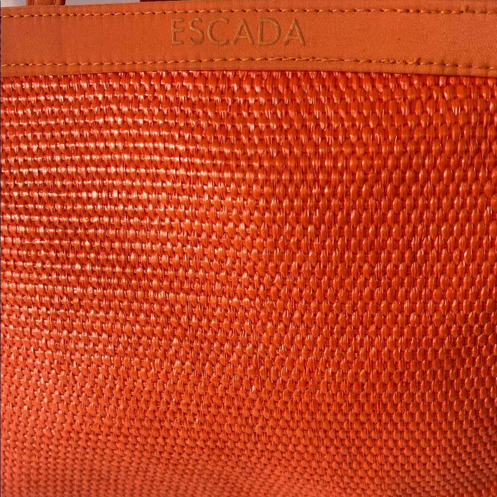 Escada Orange Woven Tote with Pink Drawstring Liner - Picture 13 of 15